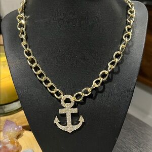 Gold Anchor Bling Pendant chunky chain Necklace